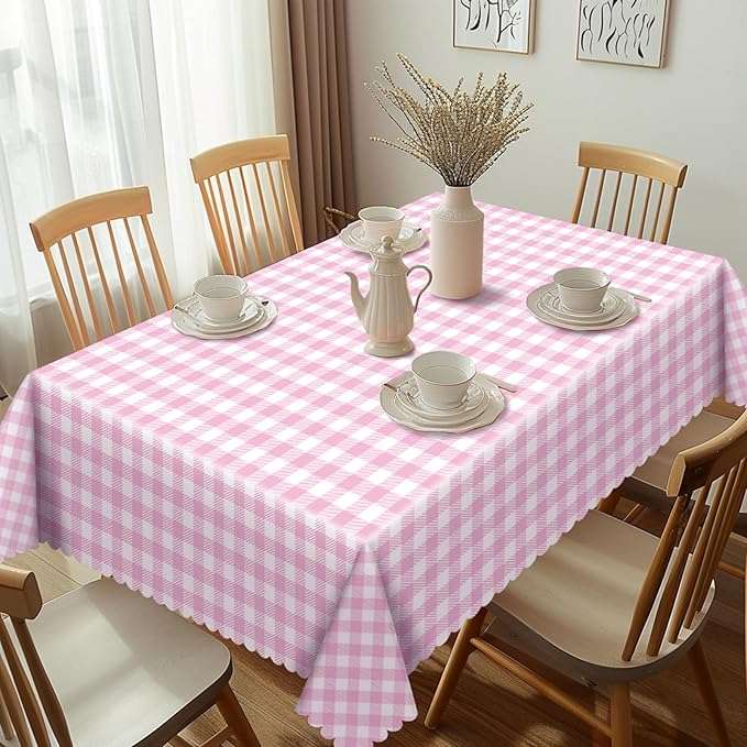 12 Pack Pink Gingham Tablecloth, 54 X 108Inch Plastic Pink Table Checkered Tablecloth Waterproof Pink and White Spring Checkered Tablecloths for Mothday’s Day Picnic Birthday Barbecue Parties
