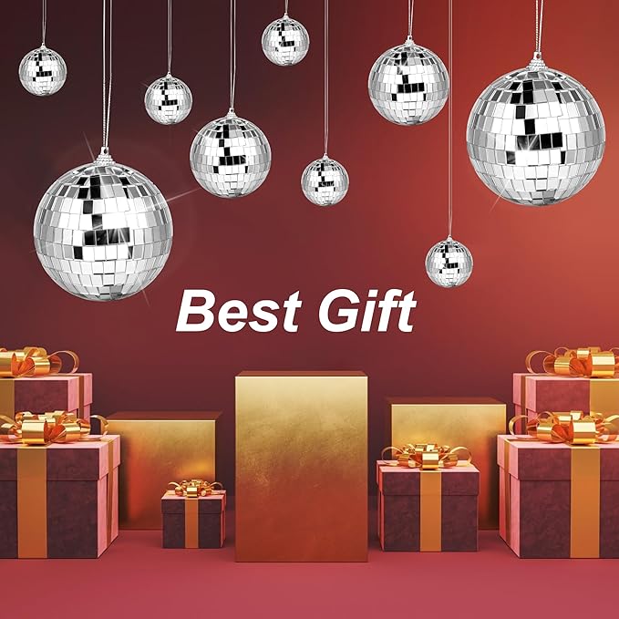 37 Pcs Disco 4D Ball, Silver Disco Mirror Ball, Fun Silver Hanging for Party Decoration, Christmas Tree Ornaments Disco Ball Cup Toppers Wedding Birthday Party Festive Dance