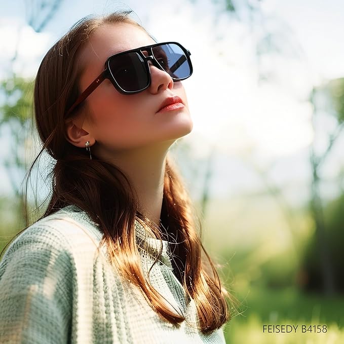 FEISEDY Retro Square Aviator Sunglasses Women Men 70s Vintage Trendy Plastic Frame Sun Glasses B4158