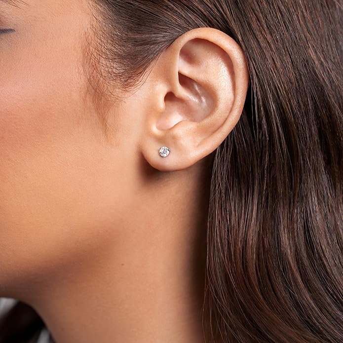 1/4 to 2 Carat Natural or Lab Grown Diamond Round Stud Earrings for Women in 14k White Gold (D-E to L-M, VVS1-VVS2 to SI2-I1, cttw) 3-Prong Martini Screw Back by Privosa Fine Jewelry