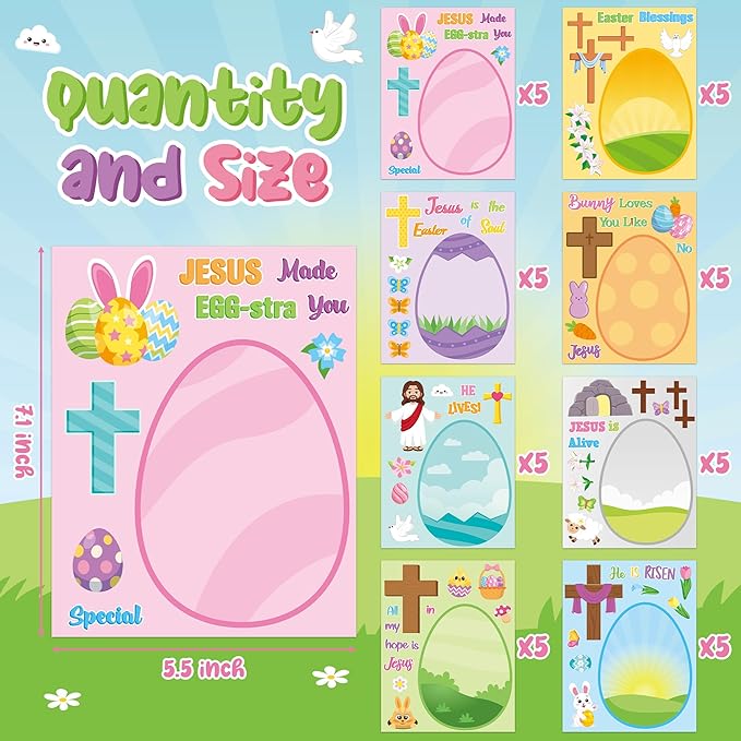 CY2SIDE Easter Eggs Face Sticker - 40PCS Make Your Own Jesus Cross Eggs Sticker Craft Game for Kids School Reward DIY Easter Party Favors for Kids Christian Sunday School Classroom Activities