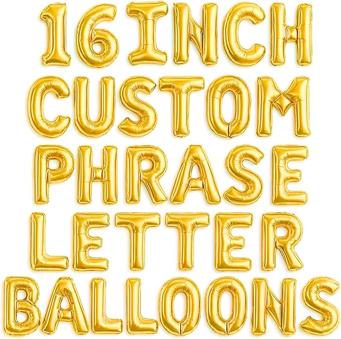 [52pcs] Gold Letter Balloons - 2 Full A-Z Sets For Gold Letter Balloon Banner | Alphabet Ballons | 16 inch Foil Ballon | Customized Name Balloon Letters for a Birthday, Graduation, Wedding Baby Shower