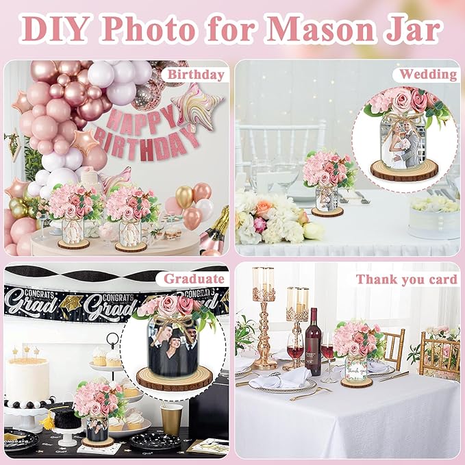 Set 10 Mason Jar Table Centerpiece - Wedding Centerpieces for Tables, Mason Jar Flower Centerpiece Vases Decor- Boho Farmhouse Rustic for Engagement, Bridal Shower, Wedding, Versatile Decor (Pink)