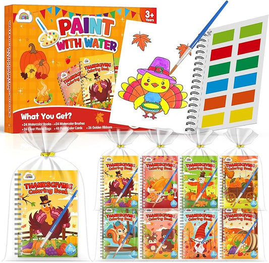 ZMLM 24 Water Coloring Books for Kids Party Favors - Bulk Mini Coloring Books for Kids Ages 4-8,Small Birthday Goodie Bag Stuffers School Teacher Return Gift Art Crafts Classroom Prizes (Thanksgiving)