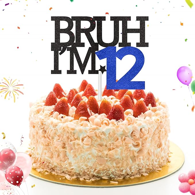 Bruh I'm 12 Cake Topper, Happy 12th Birthday Decorations for Boy, Funny 12th Birthday Cake Topper Birthday Party Decoration Supplies