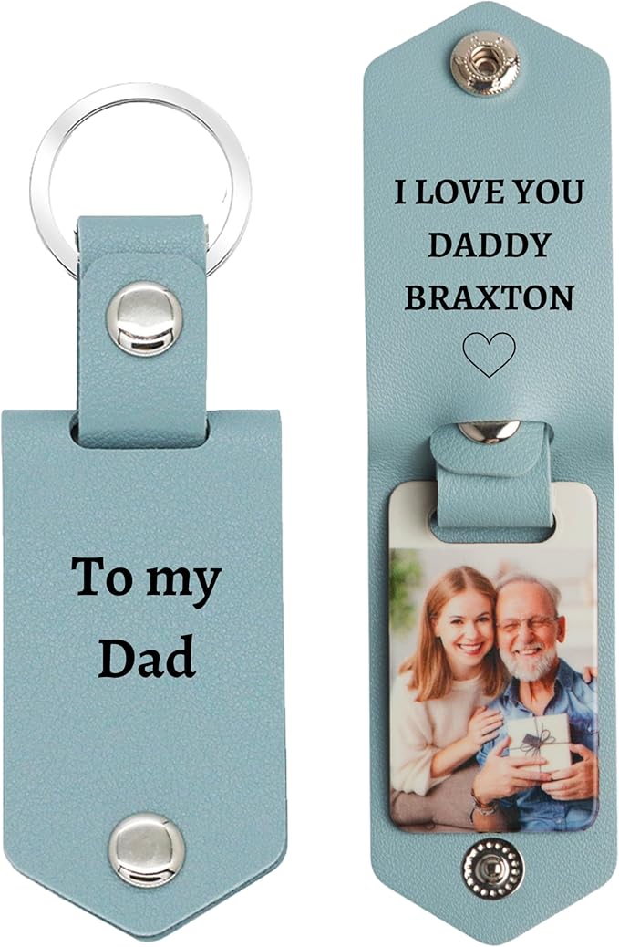 Personalized Photo/Text Leather Keychain for Men Womens Custom Picture Key Chains Memorial Gifts for Family Lover