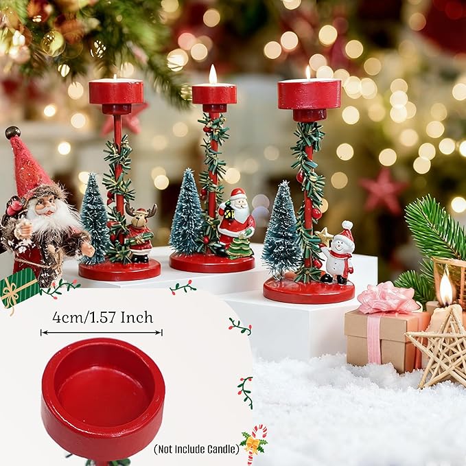 Christmas Candle Holders Red Cartoon Candle Holders Christmas Decor for Tealight Candles,Christmas Table Centerpieces,Indoor Decoration,Festive Ornaments,Mantel Home(3 Packs)