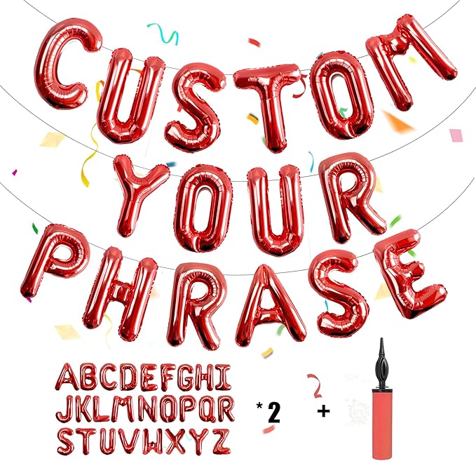 Letter Balloons 16 Inch Mylar Foil Alphabet Letter A-Z Balloons Set for Wedding Birthday Party Decoration Banner Custom Phrase 53 Pieces (Red)