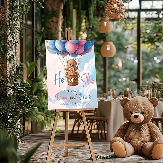 Gender Reveal Welcome Sign – Teddy Bear Balloon Theme,Personalized Teddy Bear Gender Reveal Welcome Sign, He or She Yard Sign, Boy or Girl Gender Reveal Sign, We Can Bearly Wait Gender Reveal .8