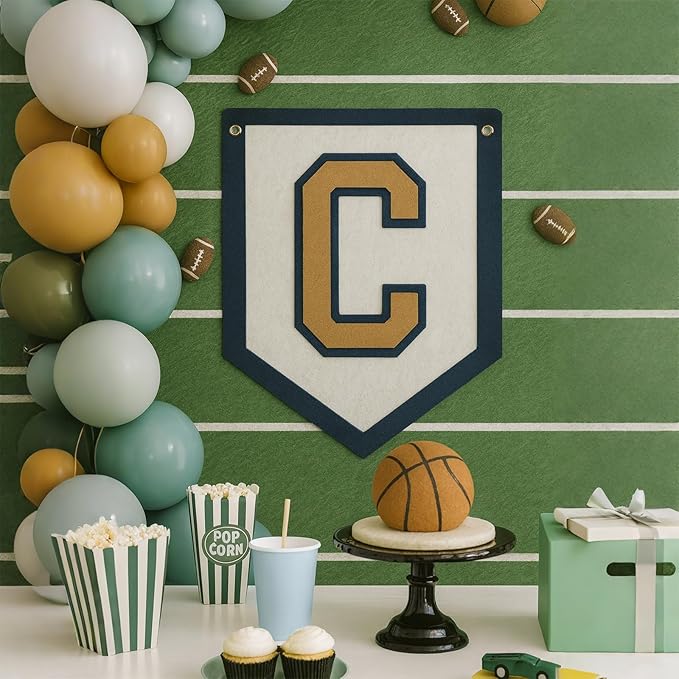 Personalized Initials Hanging Sign, Custom Alphabet Felt Wall Banner for Nursery & Kids Room Decor, Vintage Customized Initial Nursery Felt Flag for Baby Shower Birthday Party Gift