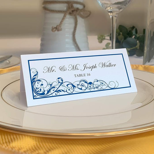 Scribble Vintage Swirl Printable Place Cards, Royal Blue (Choose Color), Set of 150 (25 Sheets), Laser & Inkjet Printers - Wedding, Party, Dinner, and Special Events