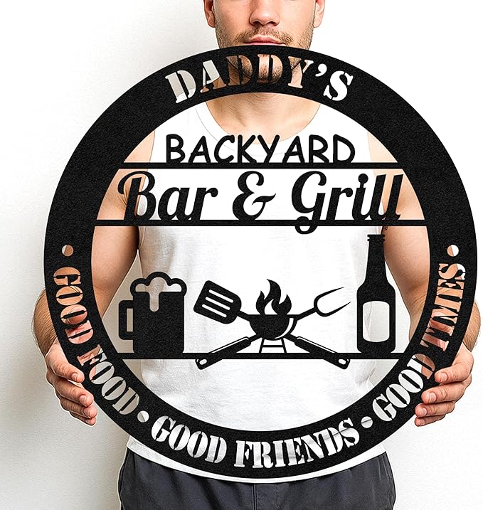 Custom BBQ Grill Metal Sign Personalized Name Wall Art for Outdoor Barbecue Patio Kitchen Backyard Decor Gift for Dad Husband Men Papa Grandpa Father Grilling Enthusiasts Family Lover Funny Gifts 46