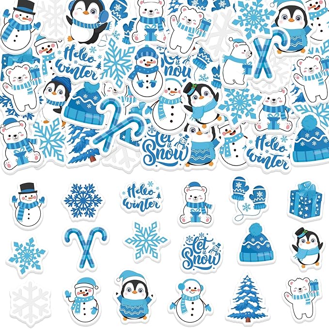 300Pcs Winter Foam Stickers, Self-Adhesive Penguin Snowman Snowflake Stickers Winter Themed Sticker Decorations for Winters Holiday DIY Arts Crafts Party Favors School Activity Reward