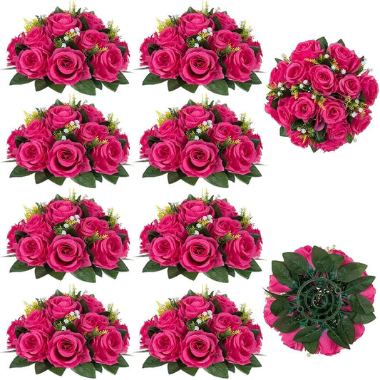 BLOSMON Hot Pink Flowers for Wedding: 10 Pcs Artificial Rose Balls for Table Decorations - Fake Silk Kissing Bouquet Floral Arrangement for Home Party Event Decoration