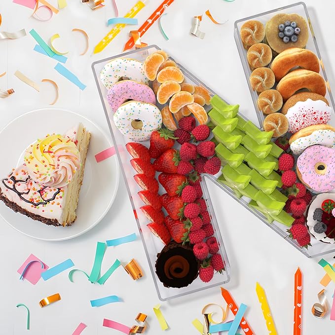 13.8" Extra Large Acrylic Letter Charcuterie Board Box, Reusable Fillable Letter Cake Candy Dish Display Serving Tray for Birthday Anniversary Party Decoration (N)