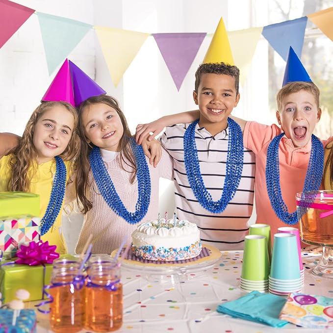 100 PCS Blue Bead Necklace, Blue Mardi Gras Beads Christmas Necklaces, 33" 4th of July Patriotic Beaded Necklace, Parade Throw Accessories for Independence Day Mardi Gras Hanukkah Pirate Theme Party