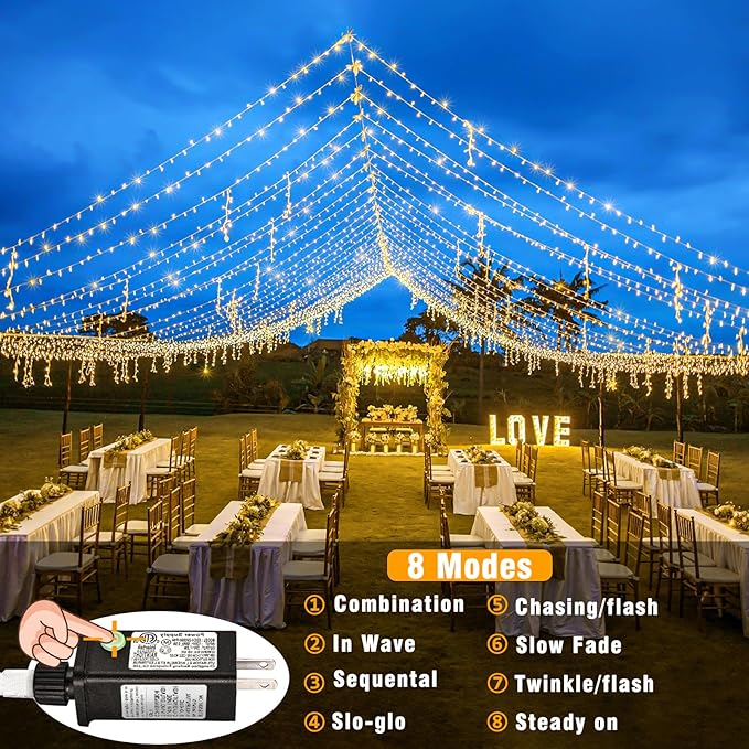 165FT 500 LED Christmas Lights Outdoor Indoor, Connectable Warm White Christmas Lights 8 Modes Clear Wire Waterproof Plug in Twinkle Fairy String Light for Classroom Wedding Tree Bedroom Decorations