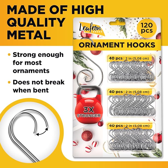 120 pcs Christmas S-Shaped Ornament Hooks – Perfect Ornament Hooks for Christmas Tree Decoration – Pack of Ornament Hangers (Silver)