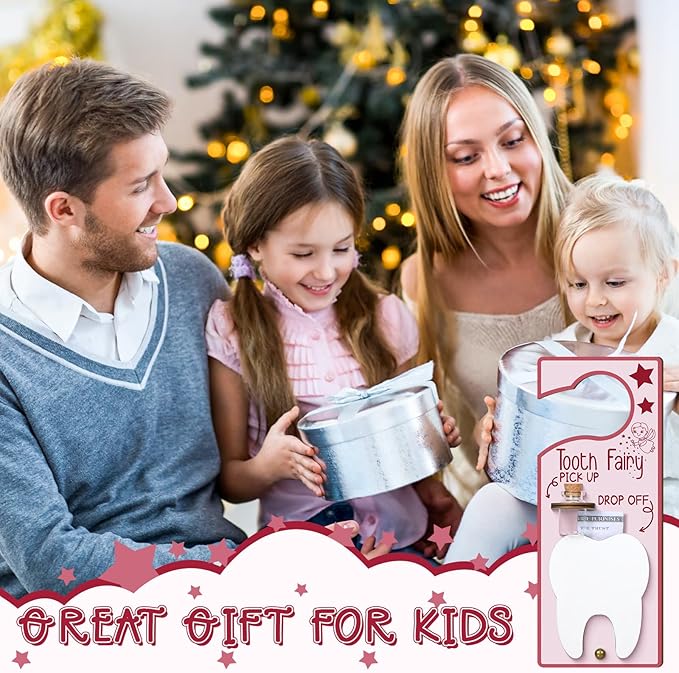 Tooth Fairy Holder Bag Door Hanger with Money Slot Keepsake Bottle Velvet Pouch Teeth Fairy Box Encourage Gift for Lost Teeth Boy Girl Milk (Fresh,Pink)