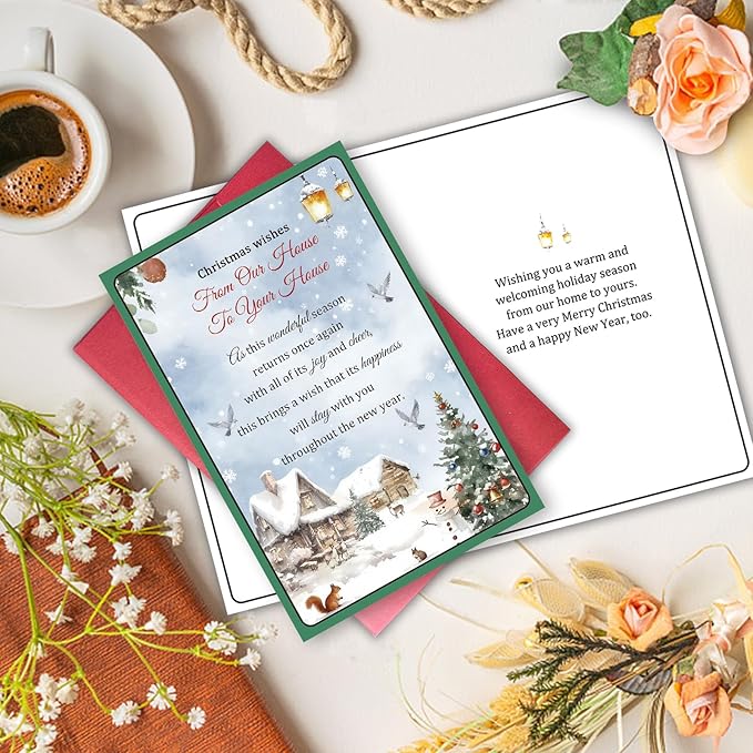 Christmas Card for Neighbors, Friends & Family, Holiday Greeting Card with Heartfelt Merry Christmas and Happy New Year Wishes, From Our House To Your House