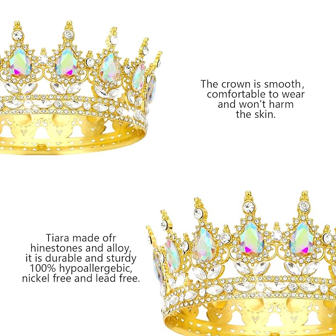 Queen Crown Rhinestone Wedding Crowns and Tiaras for Women Costume Party Hair Accessories Princess Birthday Crown Crystal Bridal Crown (Gold Crown-A+B)