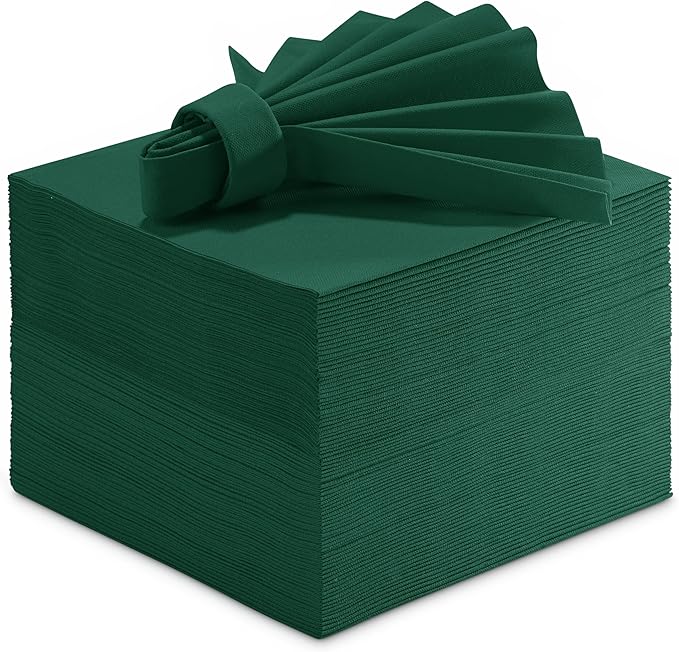 Linen-Feel Colored Paper Napkins - Decortive Cloth-Like GREEN Luncheon Napkins - Soft And Absorbent. For Christmas, Kitchen, Party, Wedding, Dinner Or Any Occasion. (Pack of 50)