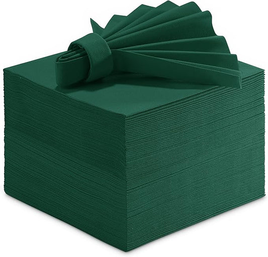Linen-Feel Colored Paper Napkins - Decortive Cloth-Like GREEN Luncheon Napkins - Soft And Absorbent. For Christmas, Kitchen, Party, Wedding, Dinner Or Any Occasion. (Pack of 50)