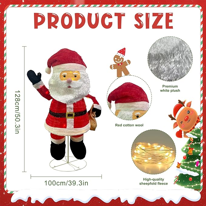 LED Lighted Christmas Santa Claus Outdoor: JALUNIVERSAL TRI 48 Inch Christmas Santa Holiday Yard Decorations - Plug in for Holiday New Year Winter Lawn Garden - for Front Yards Patio