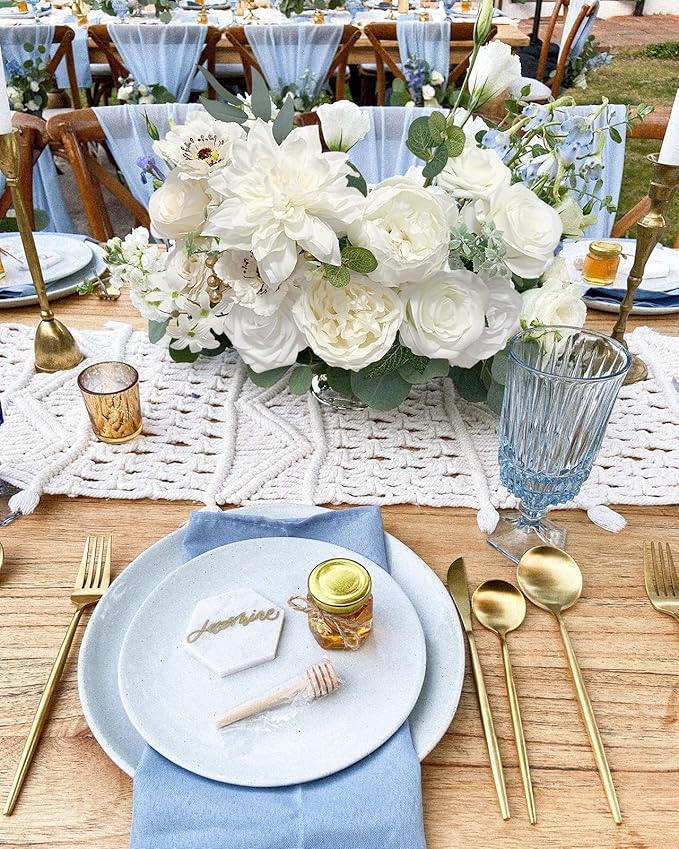 White Rose Artificial Flowers Fake Flower Bulk with Stems for DIY Wedding Bouquet Bridal Baby Shower Centerpiece Table Decorations Silk Faux Floral Arrangements for Party Home Decor Indoor