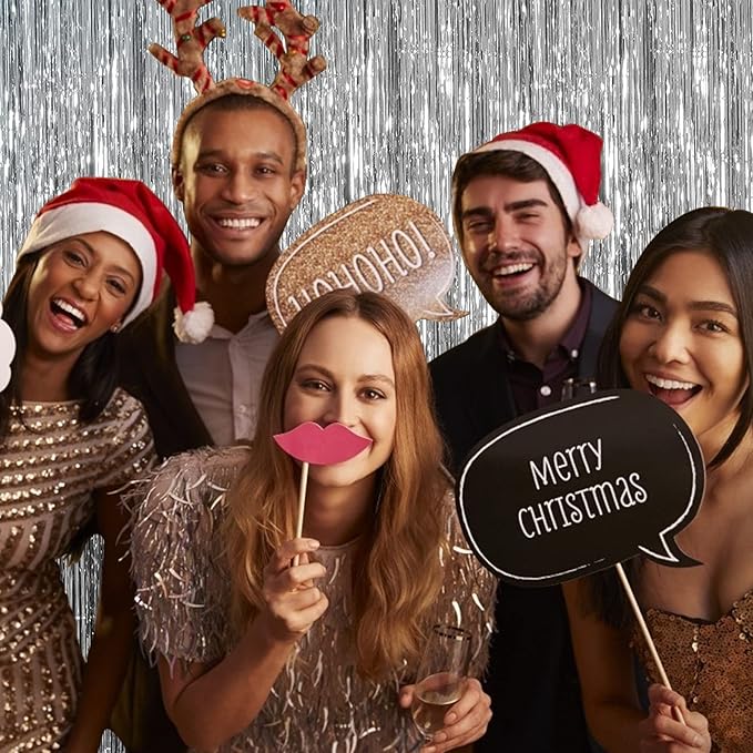 3 Pack Silver Foil Fringe Backdrop Curtains Party Streamers Metallic Tinsel Birthday Backdrop Christmas Bachelorette New Year Engagement Graduation Disco Party Decorations Glitter Backdrop