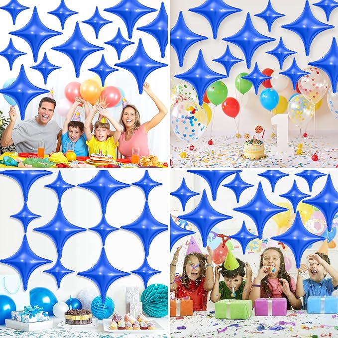 Blue Star Balloons,12Pcs Four Angle Star Foil Balloons,26Inch and 10Inch Dark Blue Quadrangle Helium Balloon for Birthday Anniversary Baby Shower Wedding Party Decorations
