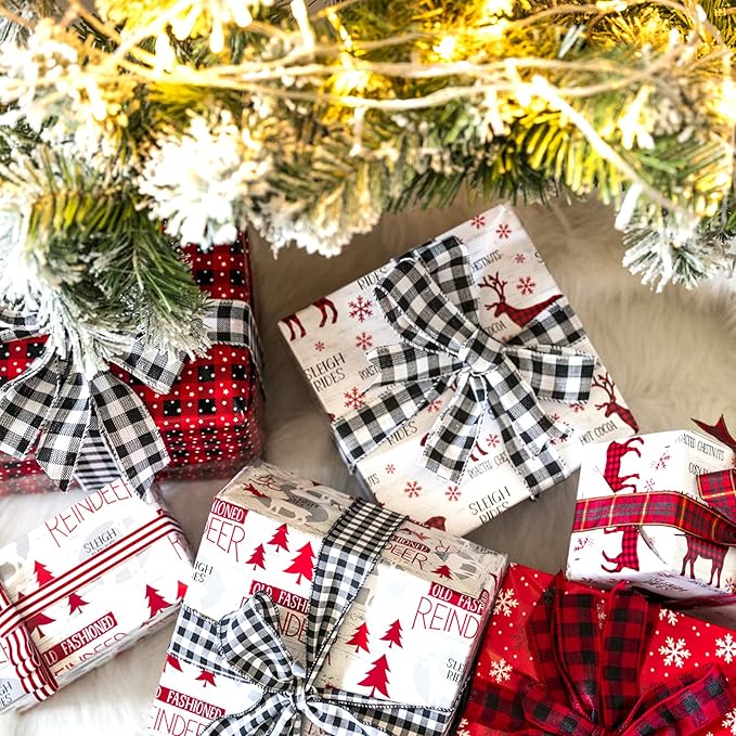 WRAPAHOLIC 30 Inch Christmas Wrapping Paper Roll - Jumbo Roll Rustic Holiday Woodland Scenes - Snowflake, Plaid, Reindeer - 4 Rolls - 30 Inch x 120 Inch Per Roll