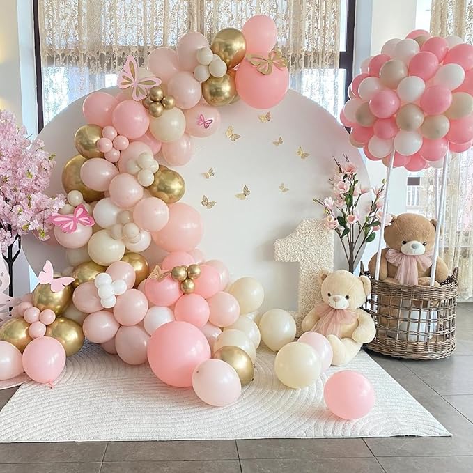 Blush Pink and Gold Balloons,12 Inch Retro Blush Light Pink Pearl White and Metallic Gold Balloon with Confetti Balloons for Birthday Wedding Bridal Shower Theme Party Decorations