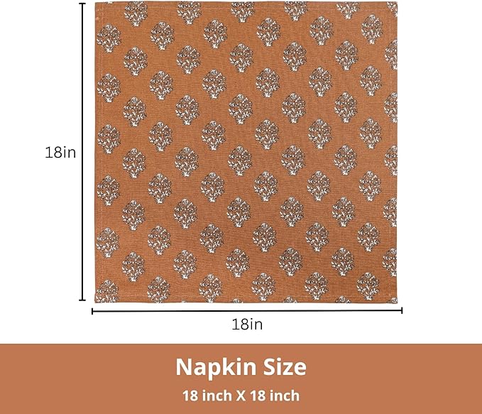 PurpleEssences Fall Harvest Thanksgiving Napkins 18x18 Inch,Set of 6-100% Cotton Autumn Leaves Print - Reusable, Washable Dinner Napkins for Home, Kitchen & Parties - Goldenrod Rust