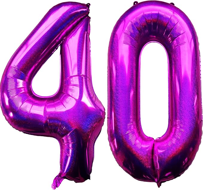 Laser Hot Pink Number 40 Balloons 40 Inch Giant Number Pink 40 Foil Mylar Balloons for 40th Birthday Anniversary Events Party Decorations