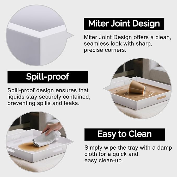 Glossy Black Acrylic Serving Tray with Handles-Butler Trays for Coffee Table, Snacks,Breakfast in Bed, Kitchen Countertop,Vanity,Makeup Organizer,Ottoman (Black, 20x20 Inch)