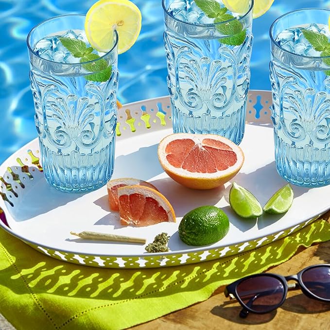 BELLAFORTE Shatterproof Plastic Tall Tumbler, Set of 4, 23oz - Unbreakable Drinking Glasses - Flower Beach Glasses Drinking for Gifting, Parties, Poolside, Home - Dishwasher Safe - BPA Free