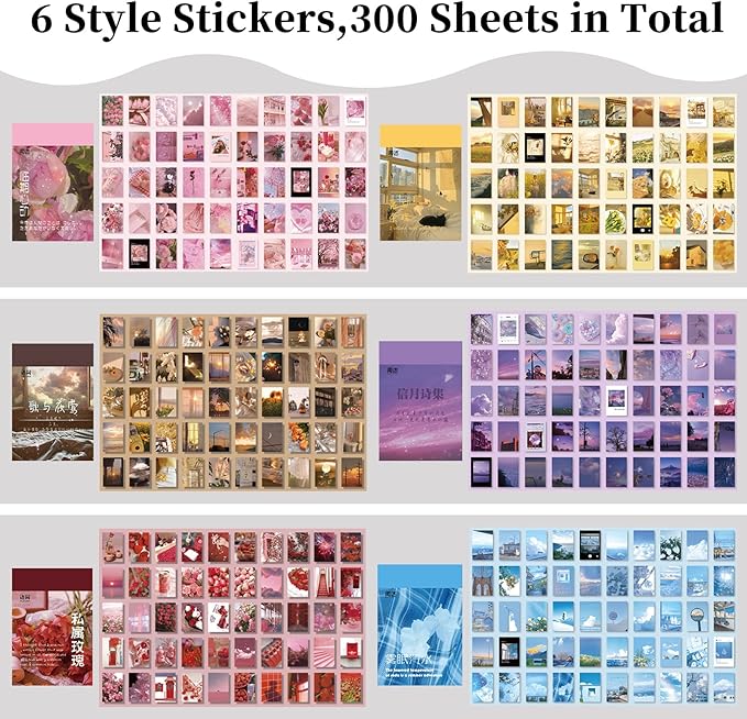 600 Pieces Washi Sticker Set, 12 Set Scrapbooking Diary Planner Album Diary Notebook, Scrapbooking Sticker Journaling Supplies for DIY Arts and Crafts Card Making Laptop Decoration