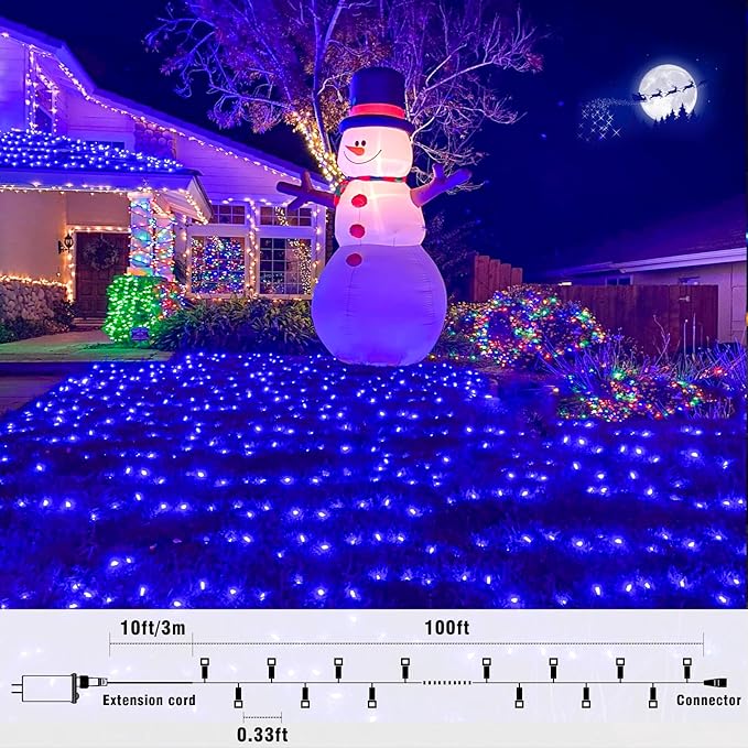 100FT 300 LED Christmas Lights Outdoor, Plug in Christmas String Lights Indoor, Waterproof & 8 Modes & Timer Function, Connectable Fairy Twinkle Light for Bedroom Wedding House Party Decor, Blue