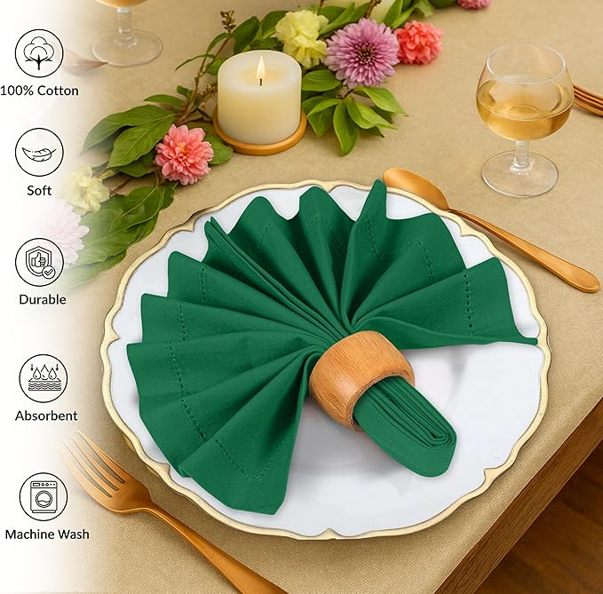 Ruvanti Cloth Napkins - 100% Cotton Dinner Napkins, Hem Stitched Corners, 18x18 Inch, 12 Pack - Soft, Absorbent, Durable, Reusable, Wrinkle Resistant for Formal Dining & Everyday Use - Amazon
