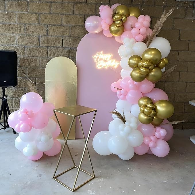 Pink and White Balloon Arch Kit -144Pcs Pink and Gold Balloon Garland Include 3D Butterflies Pink White and Gold Balloons for Wedding Bridal Shower Princess Party Girl Birthday Baby Shower Decorations