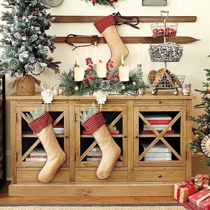 DearHouse Christmas Candle Holder Centerpiece, Pine Cones and Red Gold Berry Table Centerpiece with 3 Candle Holders Table Accent Centerpiece for Festival Home Decoration22 x10 x5(L x W x H)