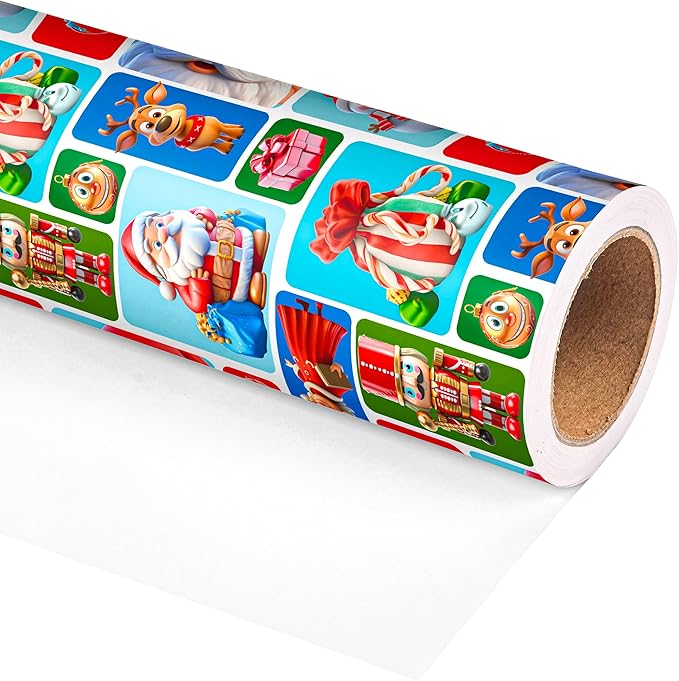 Vnaaem Funny Christmas Wrapping Paper Roll - Xmas Santa Claus, Reindeer, Nutcracker, Snowman Design Gift Wrap for Holiday Party Celebration, DIY Craft - 17 In X 20 Ft(Total 28.5sq.ft)