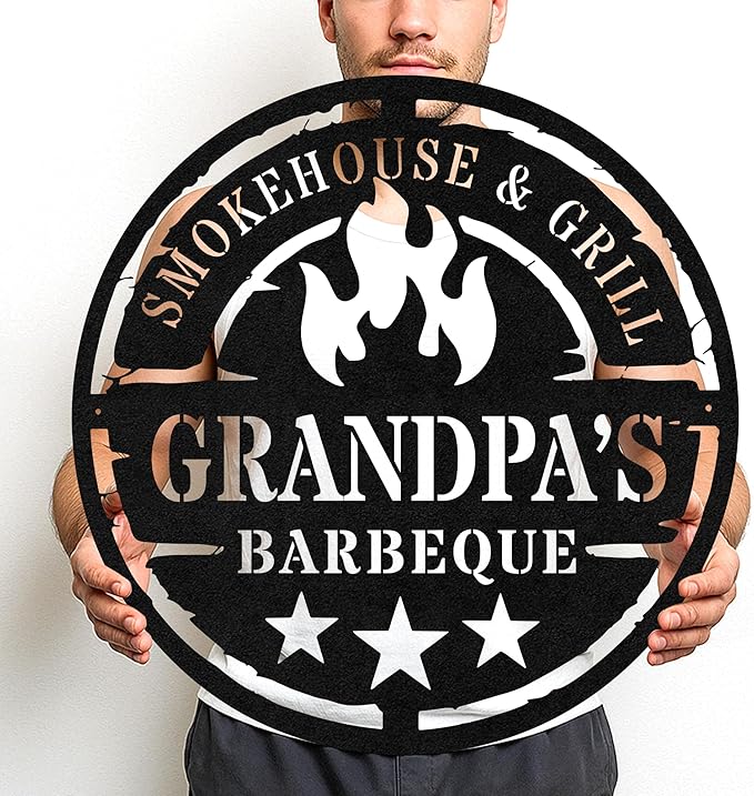 Custom BBQ Grill Metal Sign Personalized Name Wall Art for Outdoor Barbecue Patio Kitchen Backyard Decor Gift for Dad Husband Men Papa Grandpa Father Grilling Enthusiasts Family Lover Funny Gifts 54
