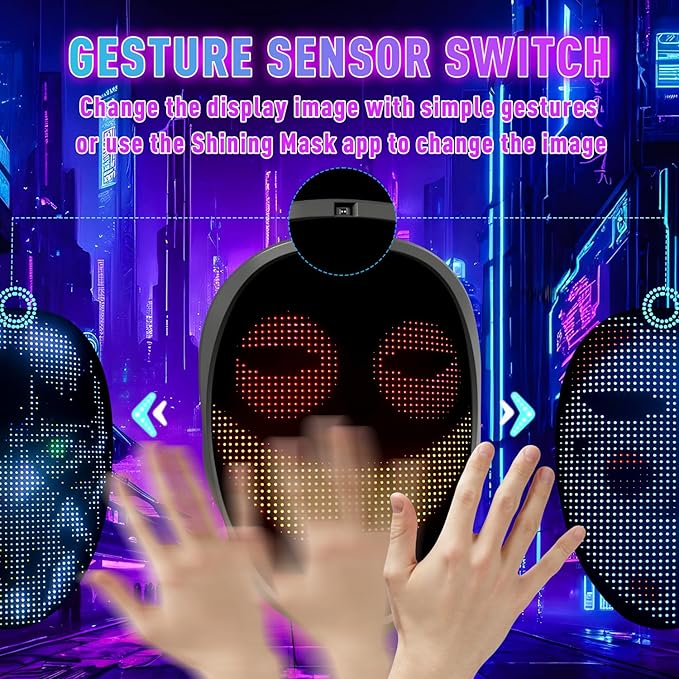 Led Mask Costume with APP Controlled, Led Halloween Mask, Funny Light Up Halloween Face Mask for Christmas Birthday Cosplay Party, Glow Up Mask for Kids Men Women