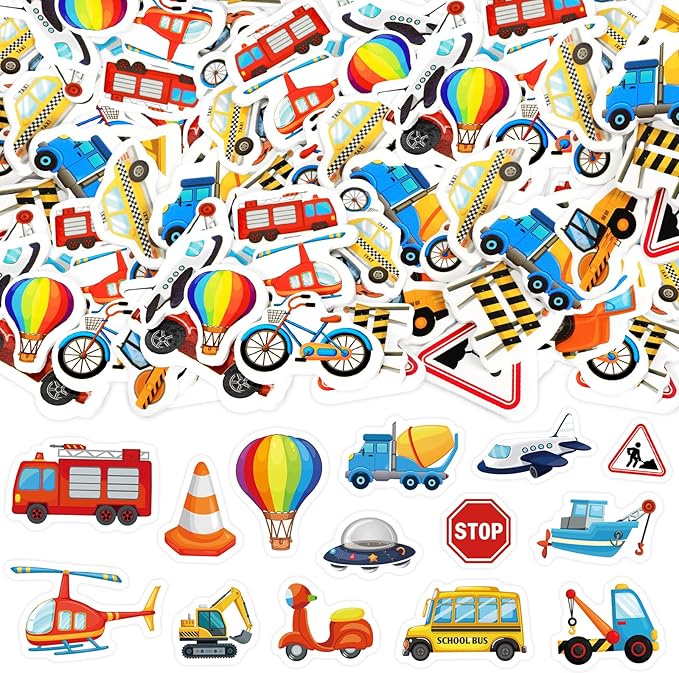 300Pcs Transportation Foam Stickers, Self-Adhesive Truck Cartransportation Stickers Car Foam Decals Sticker Decorations for Home Office School Classroom DIY Art Craft Party Supplies