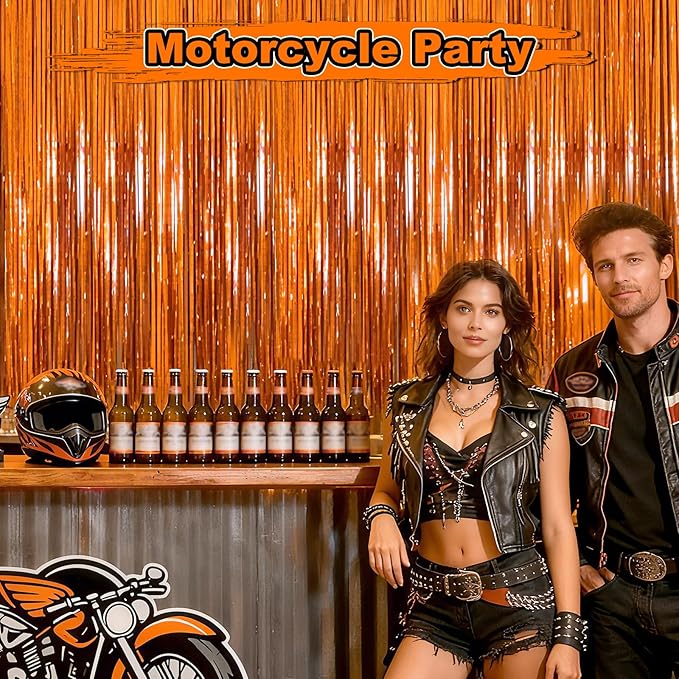 Crosize 3 Pack 3.3 x 9.9 ft Orange Foil Fringe Glitter Curtains Party Decorations, Tinsel Backdrop for Parties, Door Streamers for Birthday, Photo Booth Backdrops, Party Decor