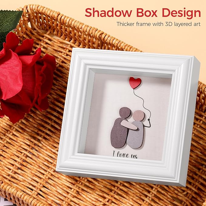 Valentine’s Day Gifts Shadow Box Frame – I Love Us Gifts for Her Him, Cute Couple Gift, 3D Wooden Love Picture Frame, Anniversary Christmas Birthday Gift for Boyfriend Girlfriend Wife Husband