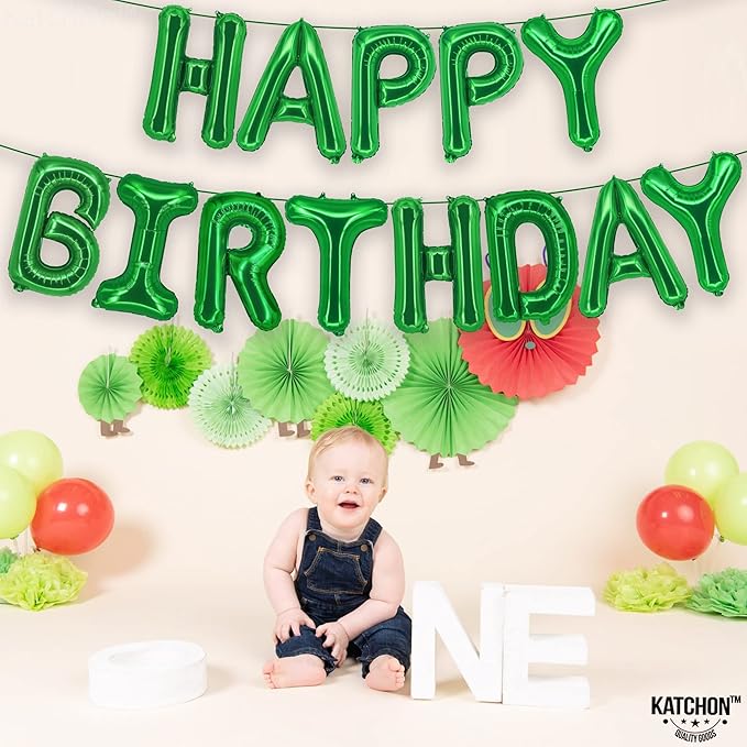 KatchOn, Green Happy Birthday Balloon Banner - 16 Inch | Mylar Foil Balloon For Birthday Decorations | Green Happy Birthday Banner For Birthday Decorations | Bday Decoration For Boys and Girls