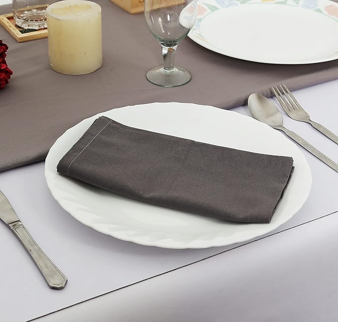 TARAN LIVING Grey Cotton Napkin Ultra Soft Durable Washable Mitered Corners Dinner Napkins Set Reusable Best for Easter Gifting - Set of 12 18x18 Inch - Grey